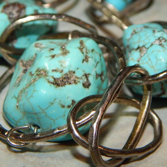 Rustic BoHo Turquoise Rocks & Rings Necklace - Picture 5 of 12